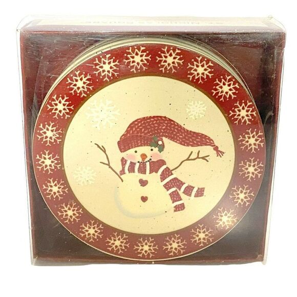 Snowman Coasters Ceramic Winter Wishes St. Nicholas Sq Boxed Set of 4 Large NEW - Picture 6 of 6